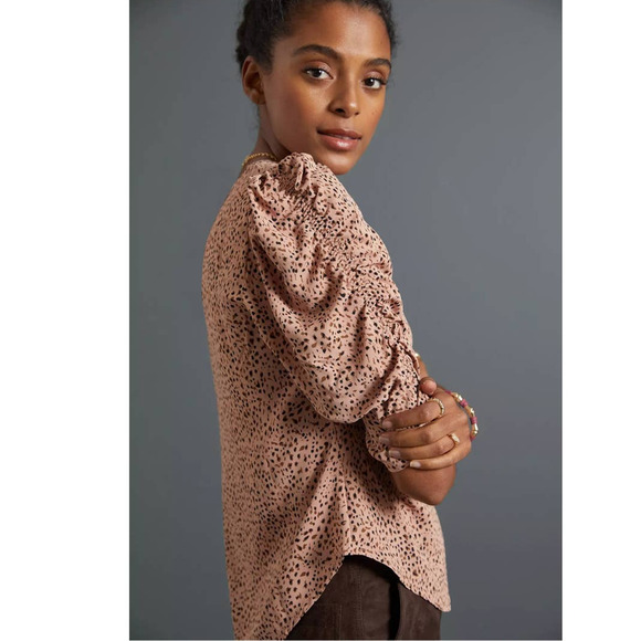 New Anthropologie Sleek Ruched Blouse by Bishop + Young $120 SMALL Pink - Picture 2 of 4